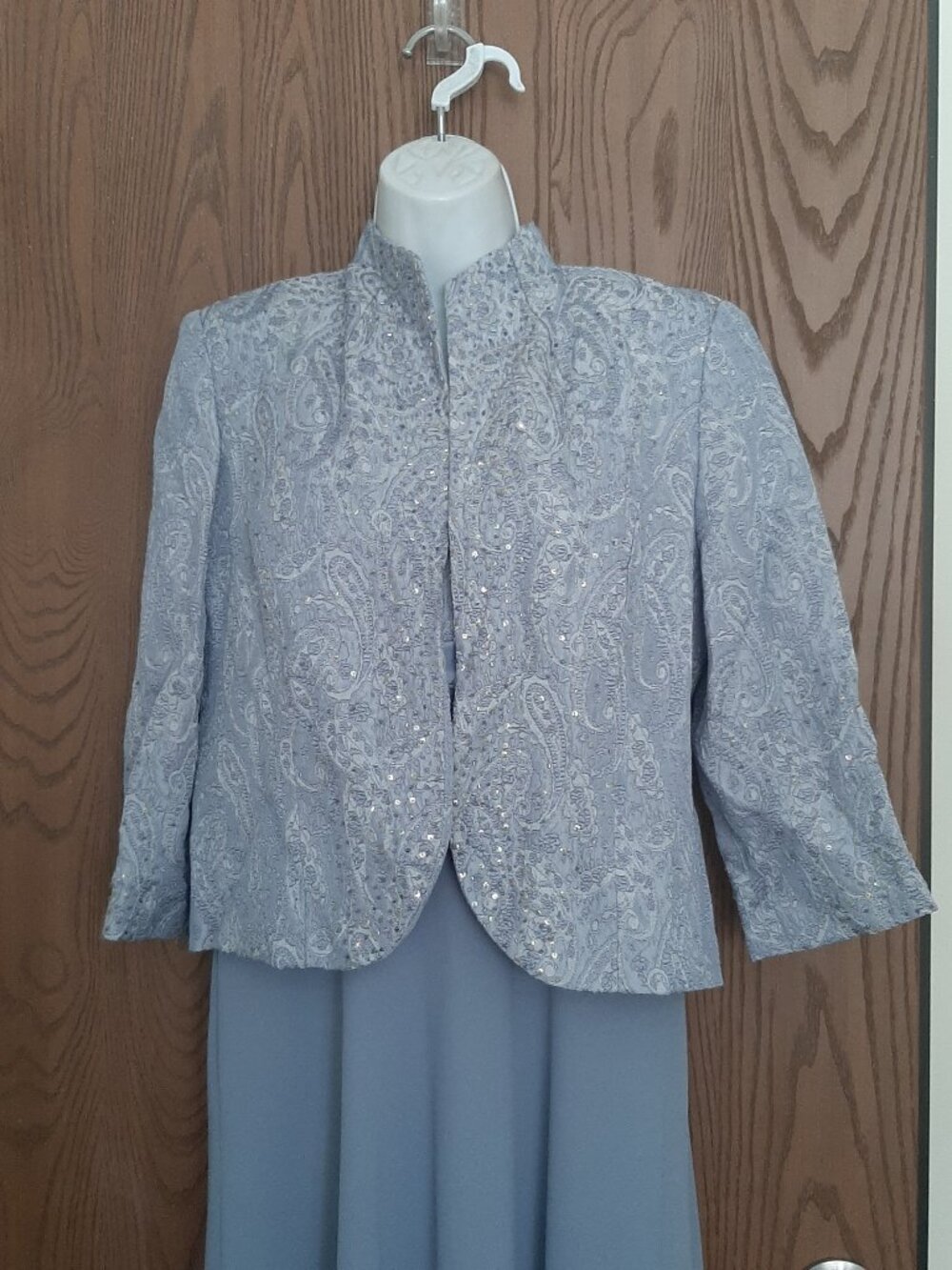 R & M Richards Dress Jacket Set Blue Beaded Paisley Chic Classic Cocktail Size 8